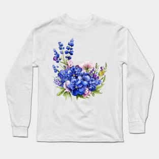 Beautiful Purple and Blue Lavender Flowers Violet Wildflowers garden Floral Pattern. Watercolor Hand Drawn Decoration. Summer Long Sleeve T-Shirt